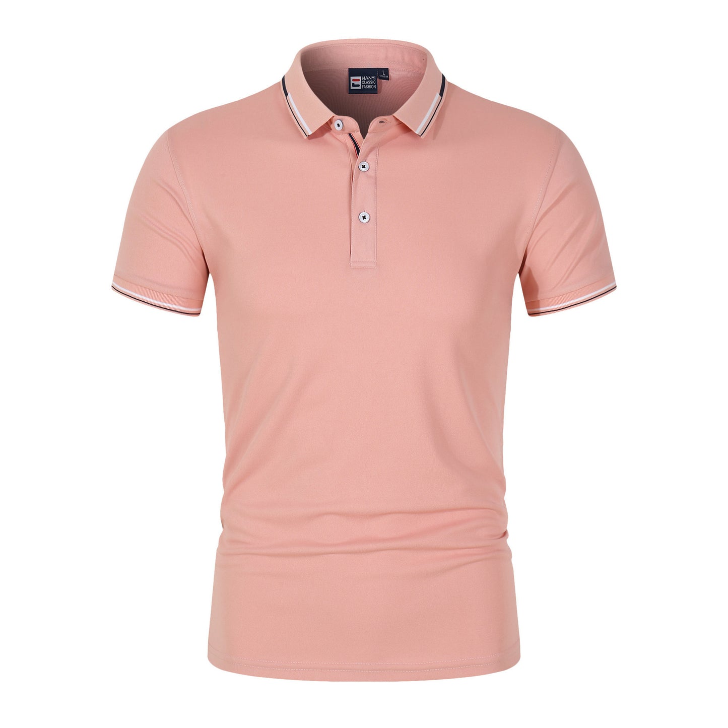 Solid-color Mens Polo Shirt With A Stand-up Collar And Short Sleeves