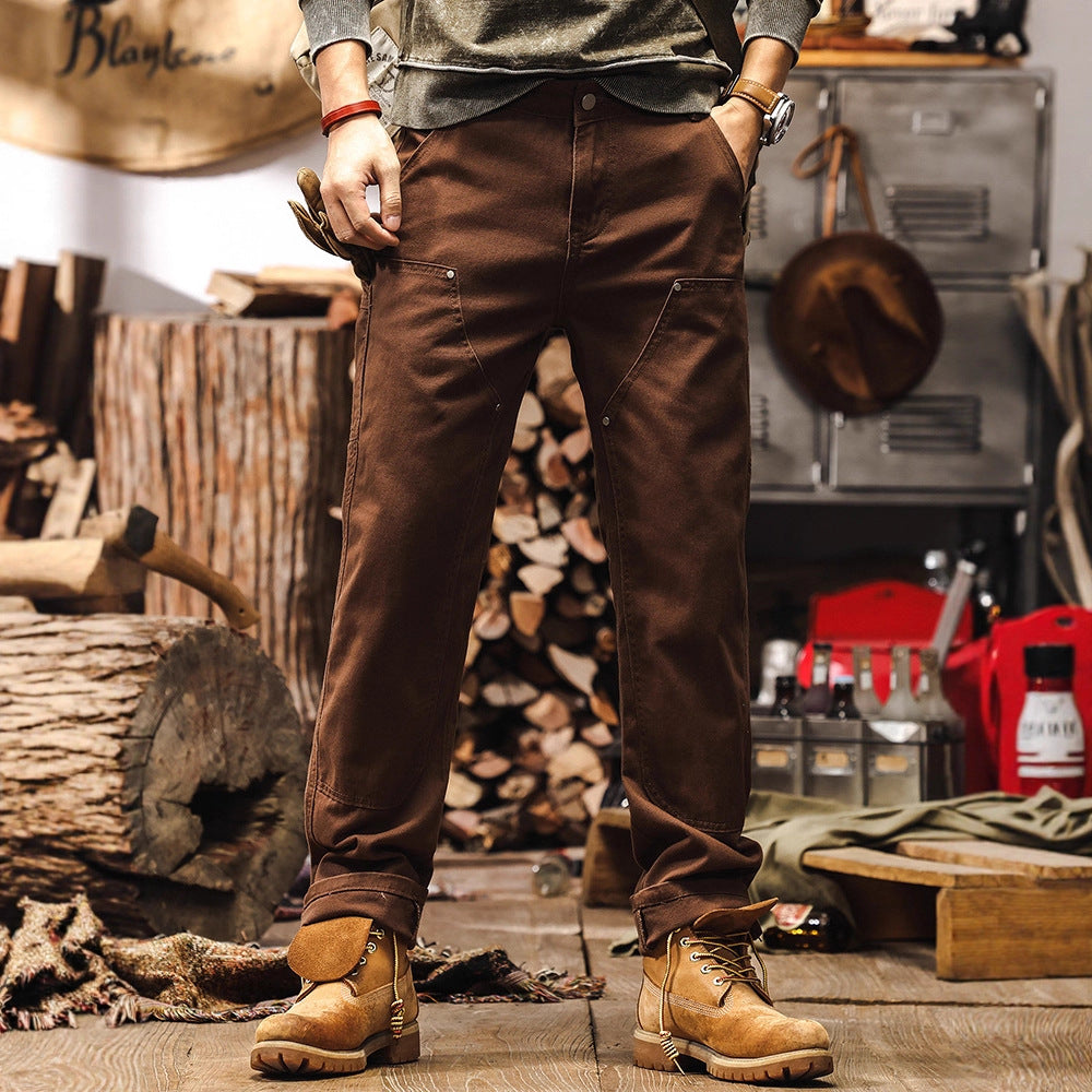 Retro Coffee-colored Denim Straight-leg Casual Trousers, Young adults and adults, Size: 28 - 38