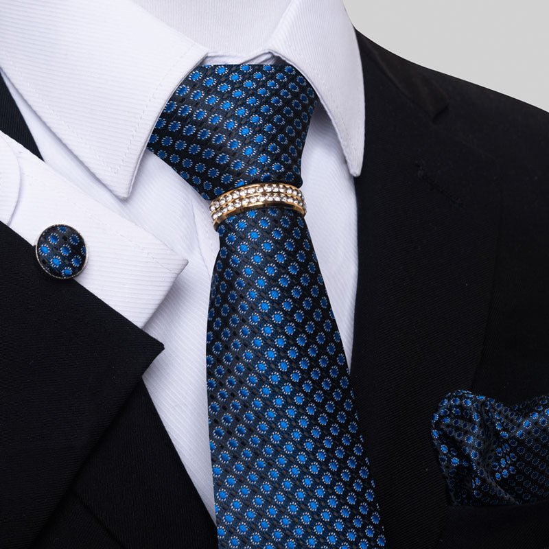 Multi Colored Striped Floral Mens Tie with Pocket Towel, Cufflinks and Tie Ring