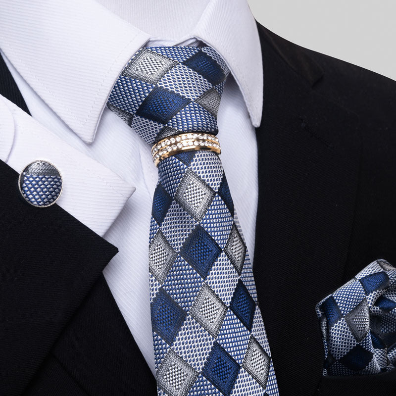 Multi Colored Striped Floral Mens Tie with Pocket Towel, Cufflinks and Tie Ring