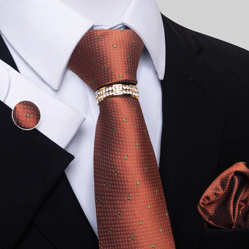Multi Colored Striped Floral Mens Tie with Pocket Towel, Cufflinks and Tie Ring