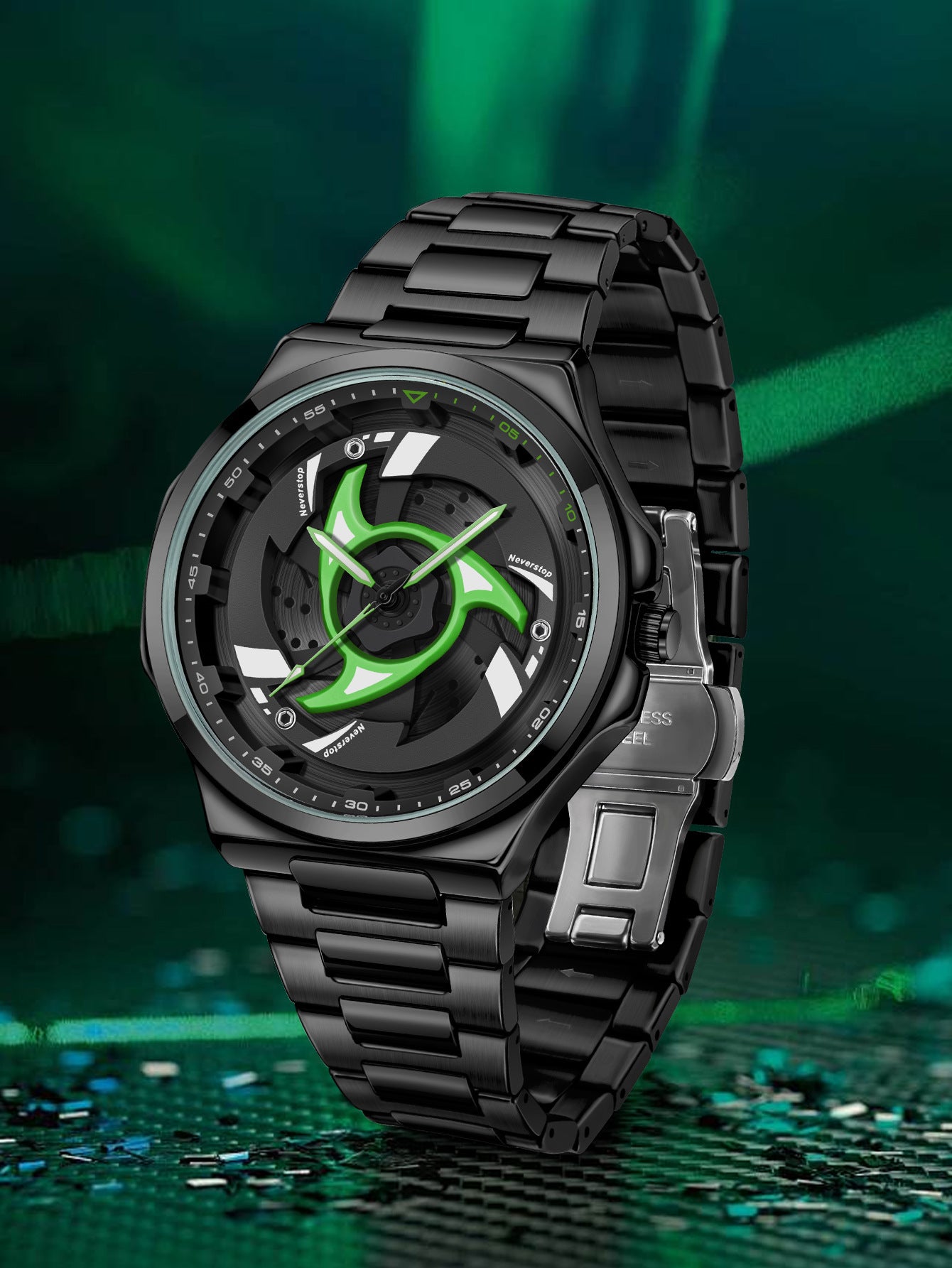 Mens Steel-band Rotating Bezel Dial Quartz Watch With A Sporty Design Waterproof
