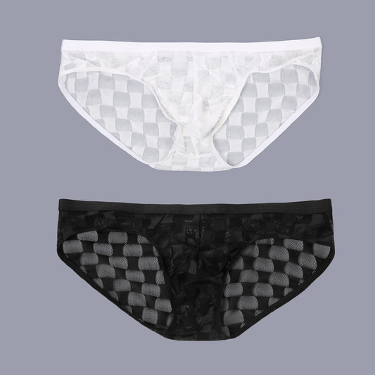 Men's Mesh Breathable U-convex Plaid Underpants