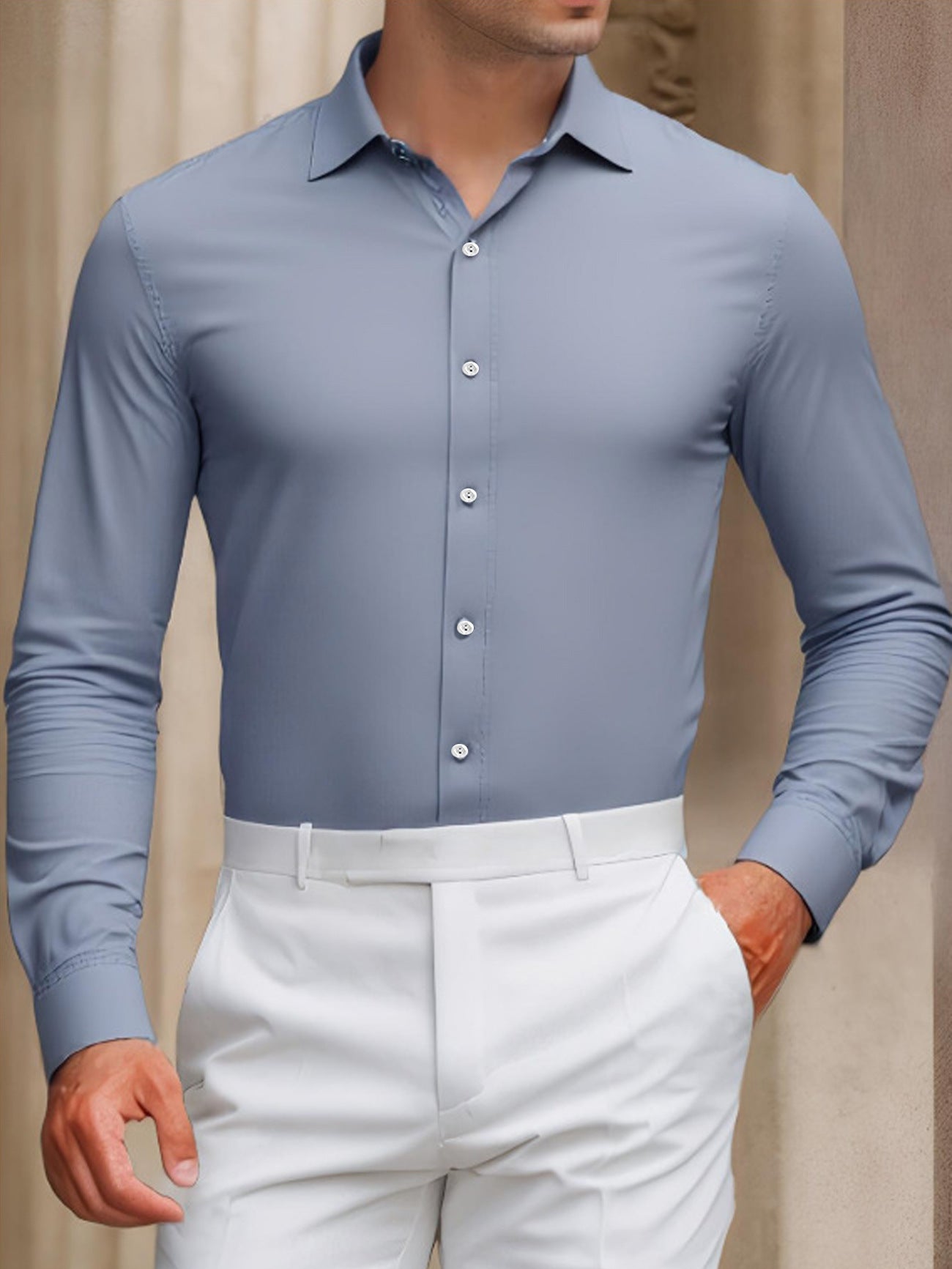 Summer Anti-wrinkle Casual Shirt Men's Long-sleeved Shirt Size S,M,L,XL,XXL,XXXL,4XL