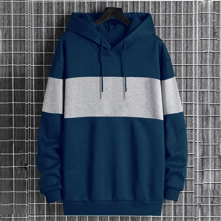 Mens Patchwork Color-Block Hoodie Single-Face Style Size: S - XXL