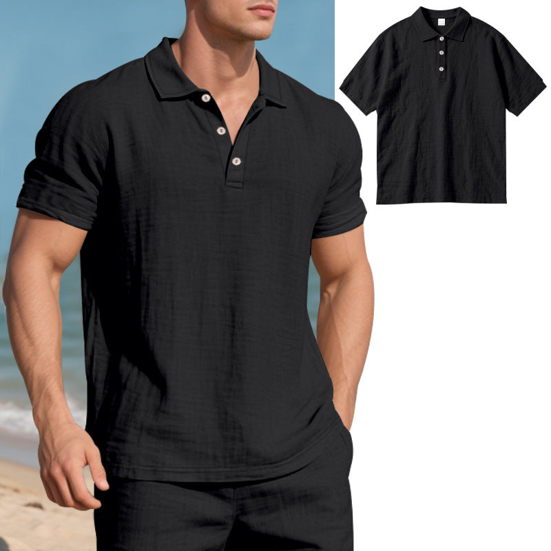 Breathable Linen Casual Short-Sleeve Polo Shirt Size S - 3XL
