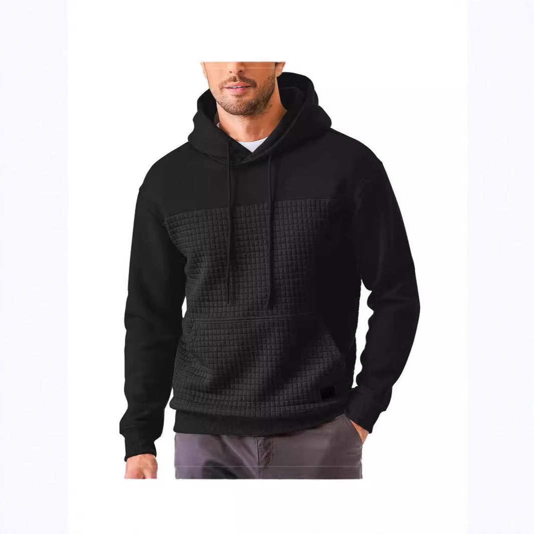 Mens Casual Sporty Fleece-Lined Hooded Patchwork Plaid Sweatshirt Jacket Size: S - 3XL