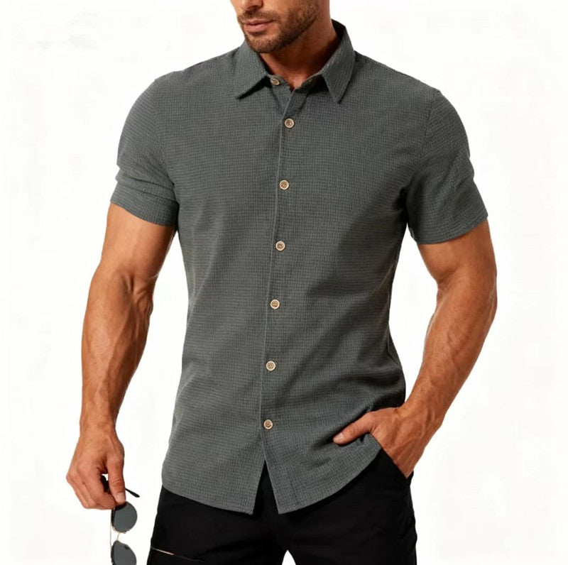 Men's Casual Loose Checked Short-sleeved Shirt Size S - 2XL