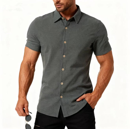 Men's Casual Loose Checked Short-sleeved Shirt Size S - 2XL