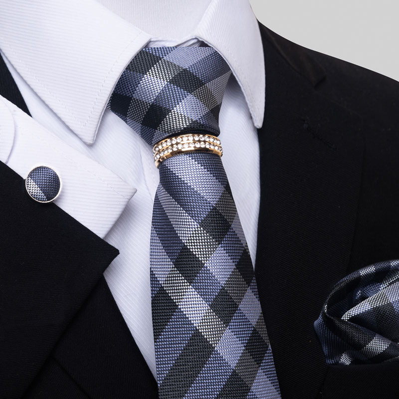 Multi Colored Striped Floral Mens Tie with Pocket Towel, Cufflinks and Tie Ring