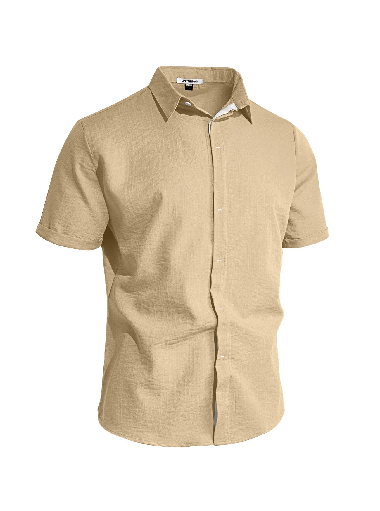Mens Solid-color Short-sleeve Lapel Shirt Size S - 3XL