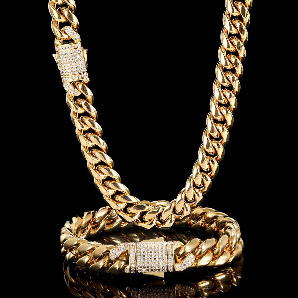 Hip Hop Spring Clasp Stainless Steel Cuban Chain Necklace Titanium Steel Jewelry