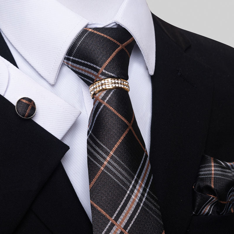 Multi Colored Striped Floral Mens Tie with Pocket Towel, Cufflinks and Tie Ring