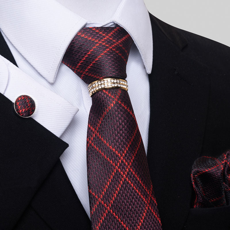 Multi Colored Striped Floral Mens Tie with Pocket Towel, Cufflinks and Tie Ring
