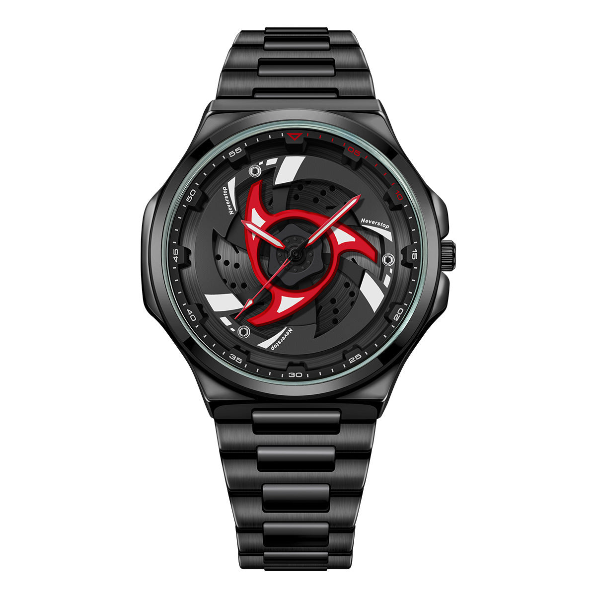 Mens Steel-band Rotating Bezel Dial Quartz Watch With A Sporty Design Waterproof
