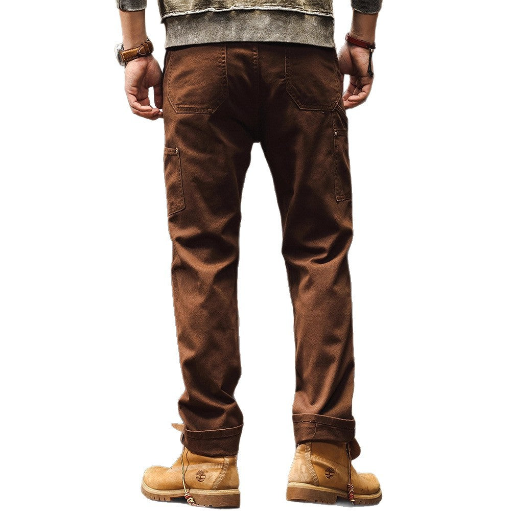 Retro Coffee-colored Denim Straight-leg Casual Trousers, Young adults and adults, Size: 28 - 38