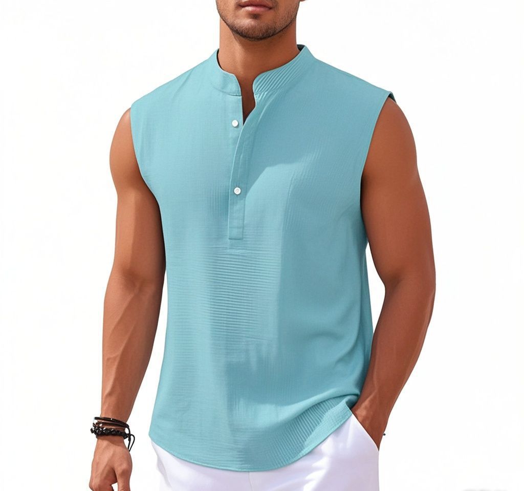 Men's Stand Collar Vest Sleeveless Shirt