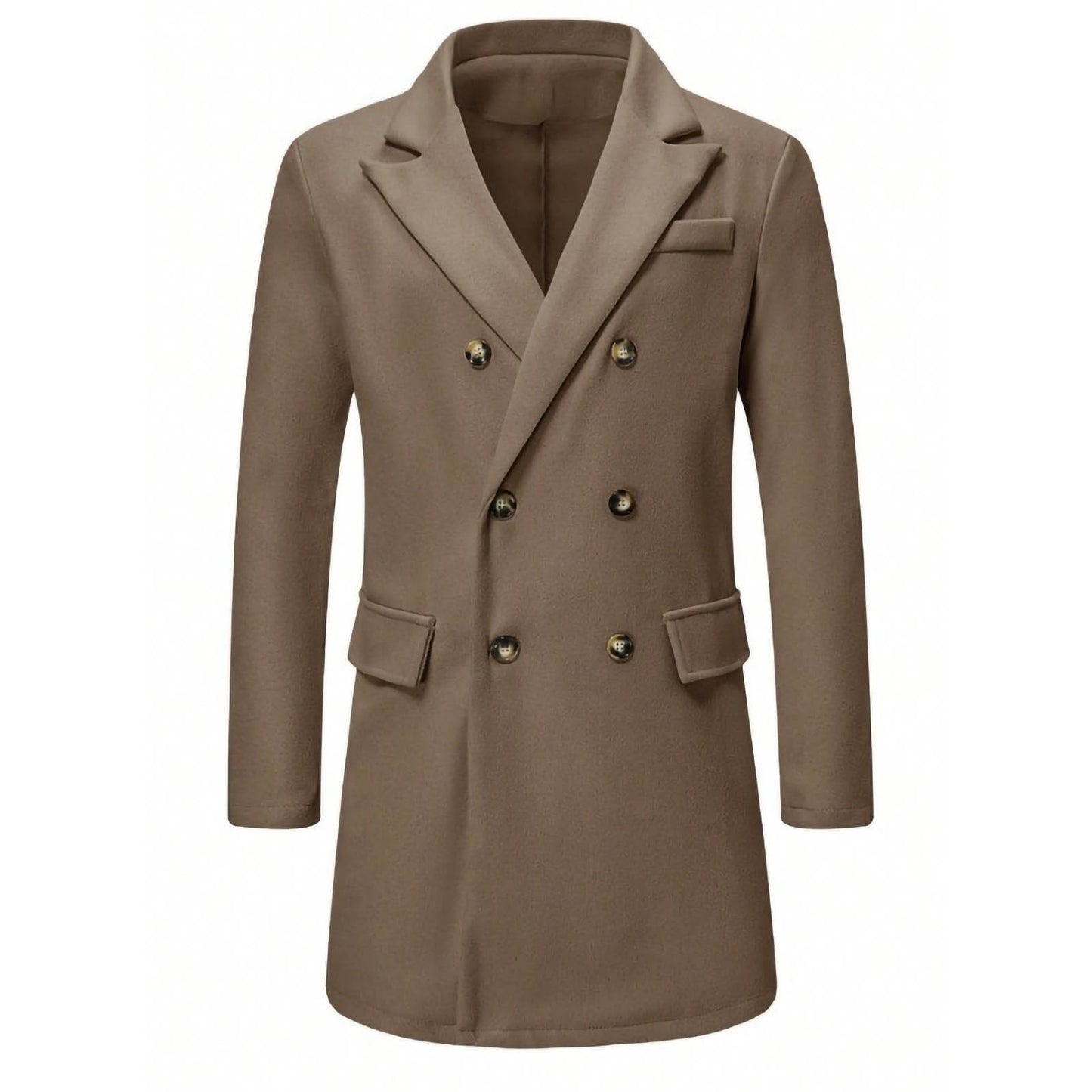 Men's Solid-color Casual Double-breasted Wool Coat