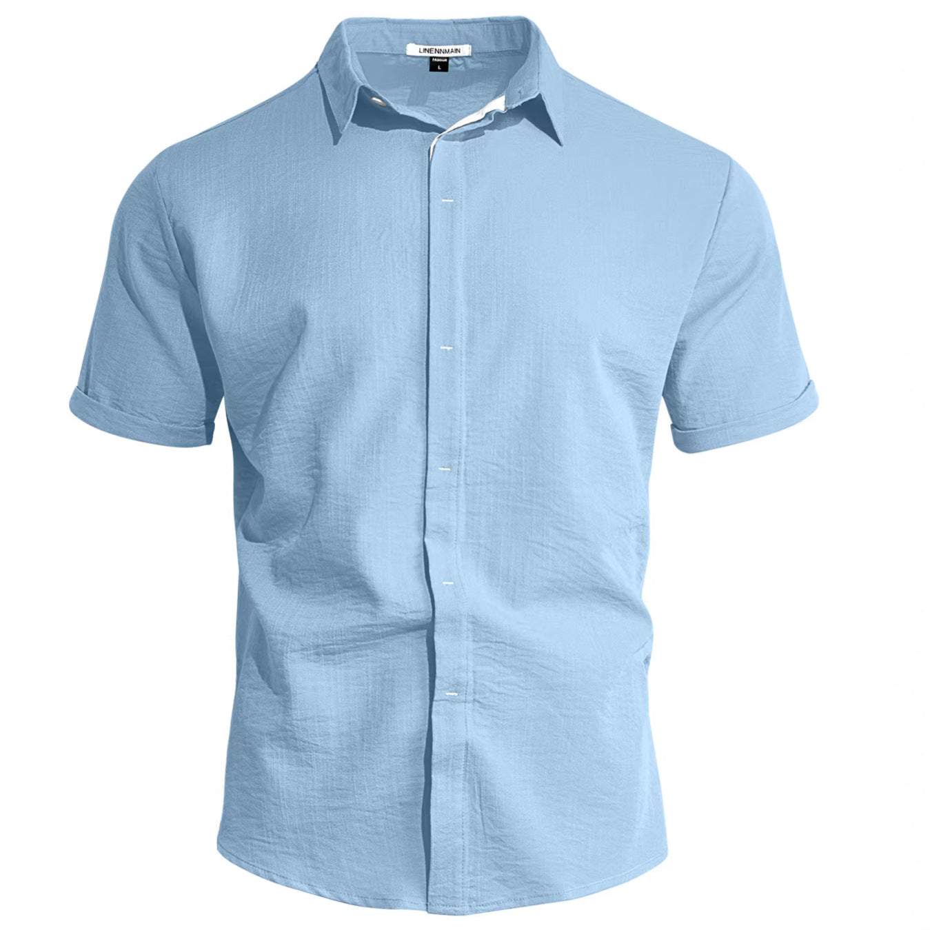 Mens Solid-color Short-sleeve Lapel Shirt Size S - 3XL