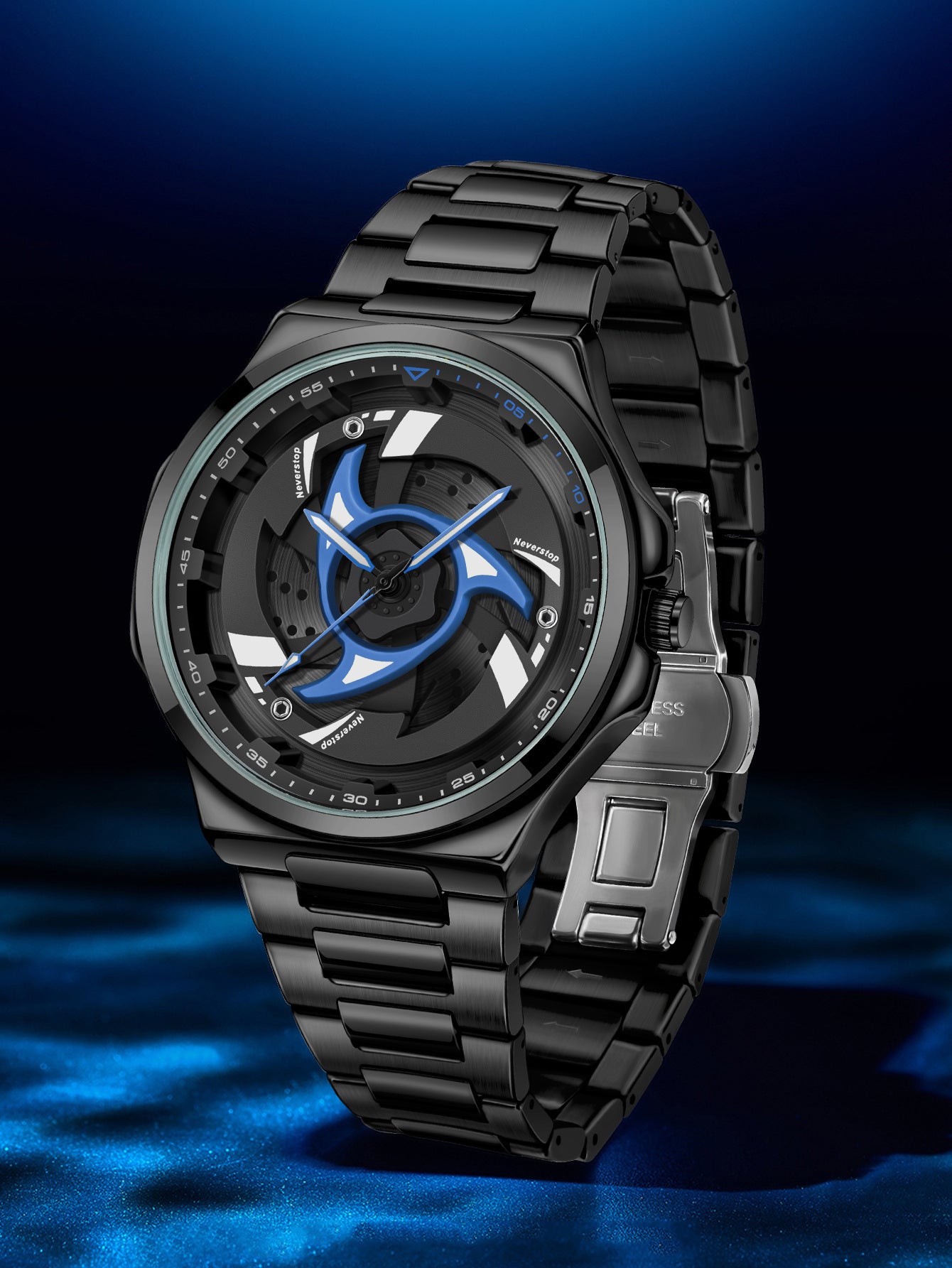Mens Steel-band Rotating Bezel Dial Quartz Watch With A Sporty Design Waterproof