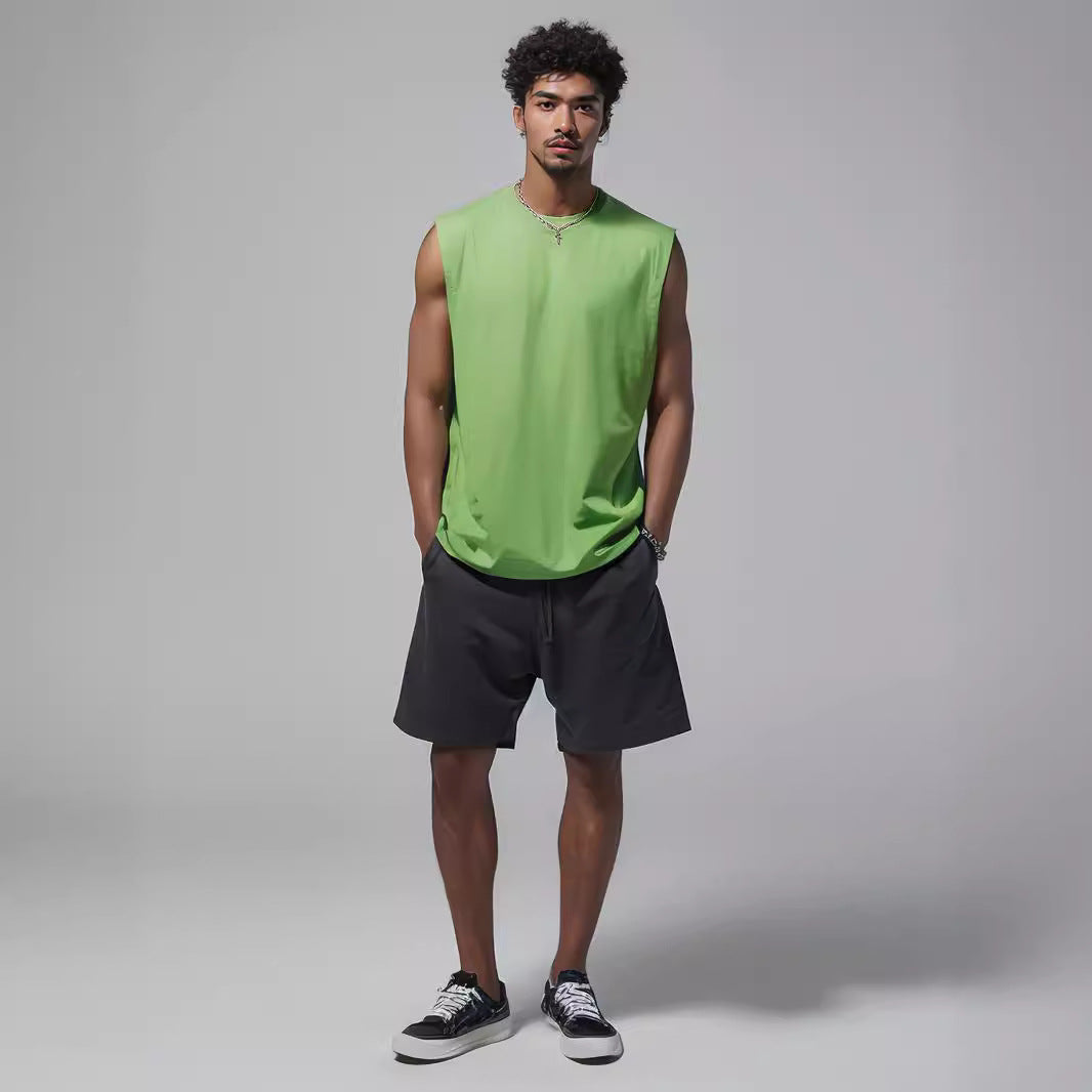 Mens Sleeveless Tank Top Simple Solid-Color Loose T-Shirt