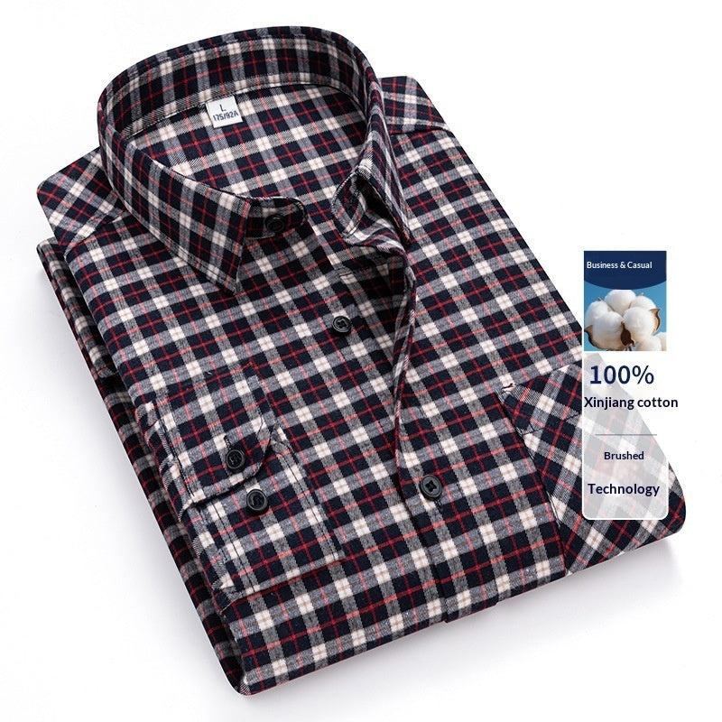 Retro Brushed Long-sleeve Shirt Casual Cotton Plaid Shirt