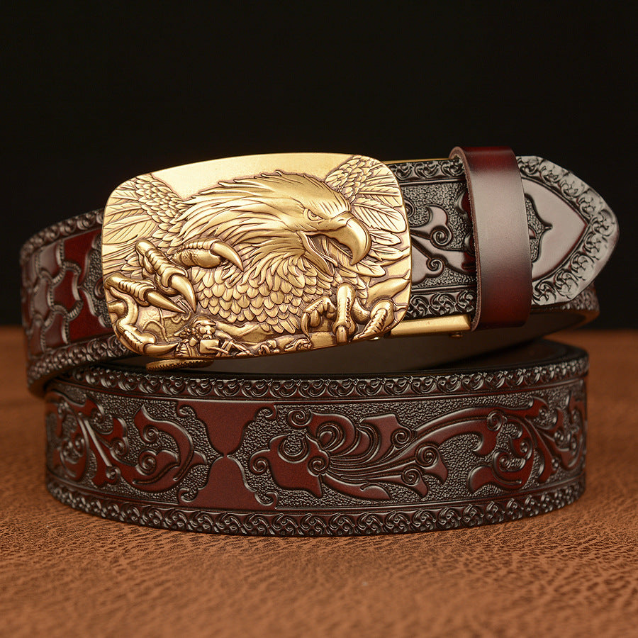 Men's Personalized Carved Eagle Automatic Buckle Belt, Size 110cm-130cm