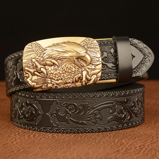 Men's Personalized Carved Eagle Automatic Buckle Belt, Size 110cm-130cm