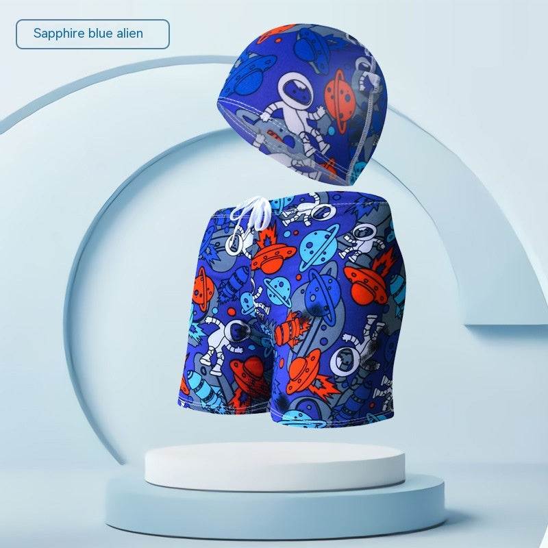 Children's Swimming Trunks Beach Vacation With Swimming Cap Suit: Size height 110-125cm. Weight 15.00kg-25.00kg