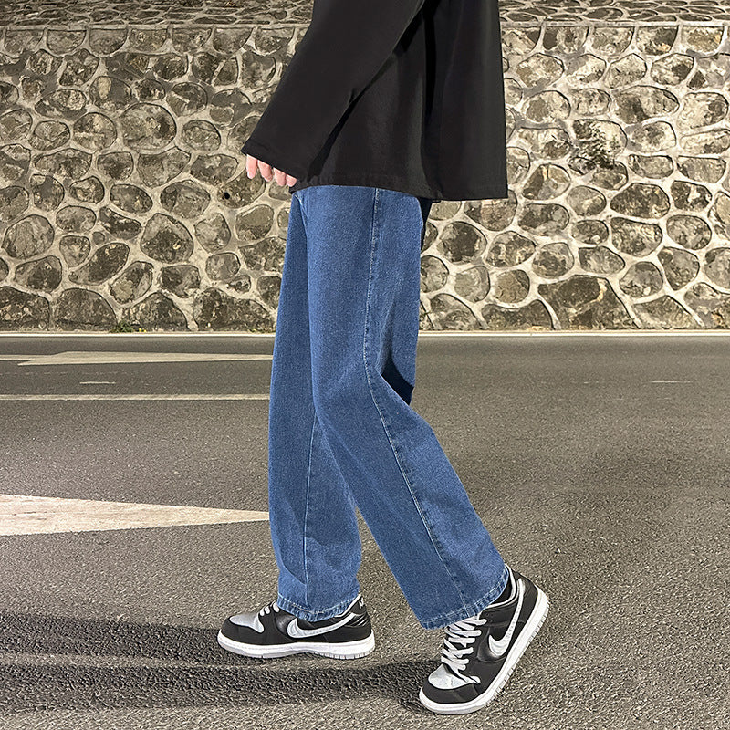 Smoke Gray Men's Loose Wide-leg Straight Jeans - Youth to 5XL