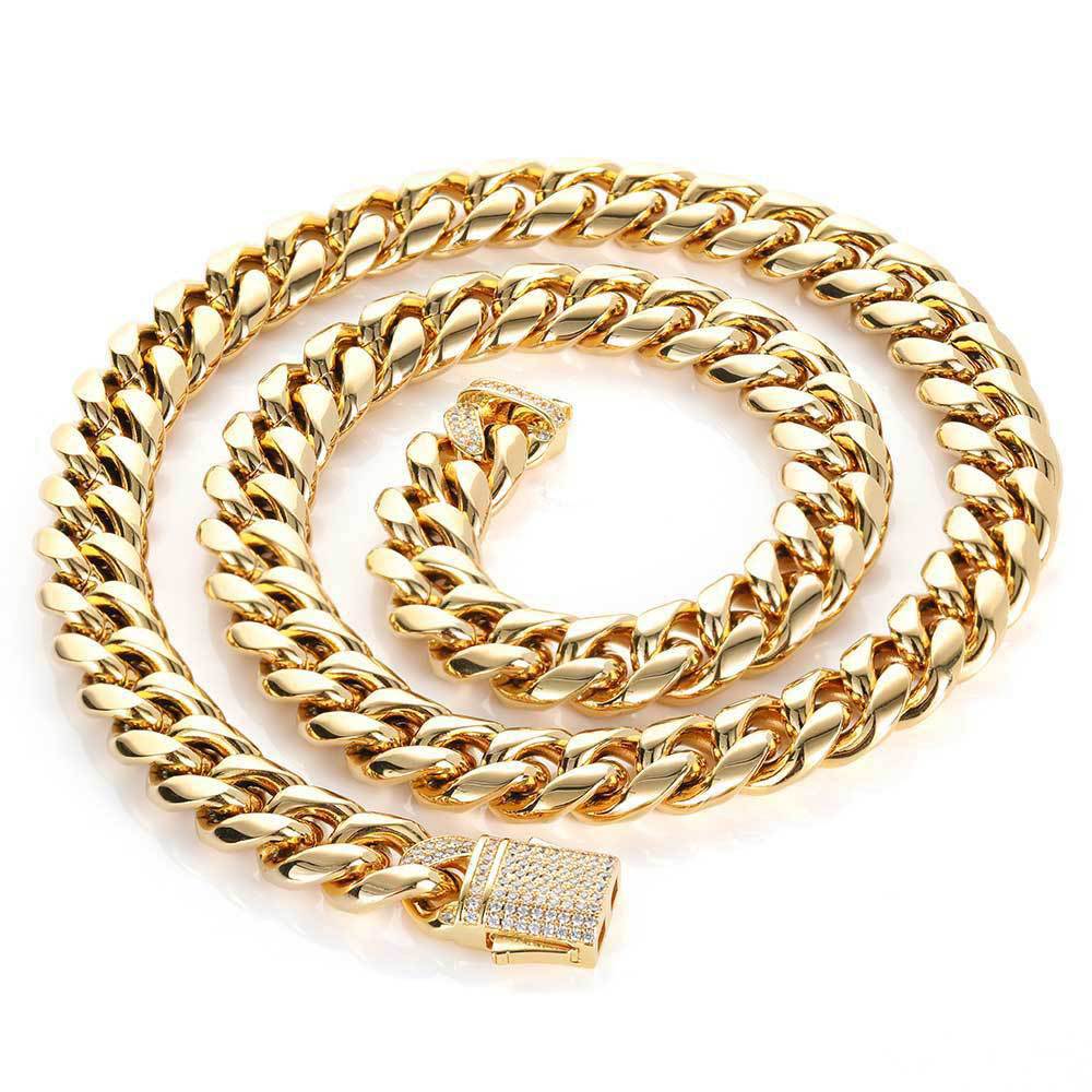 Hip Hop Spring Clasp Stainless Steel Cuban Chain Necklace Titanium Steel Jewelry