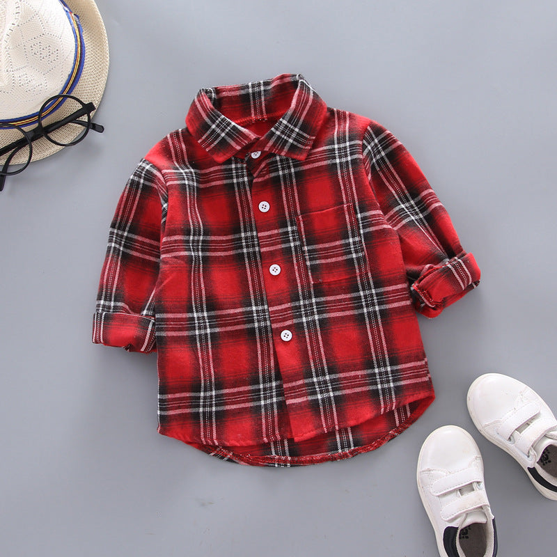 Boys And Girls Plaid Shirts Style Loose Lapel Long Sleeves