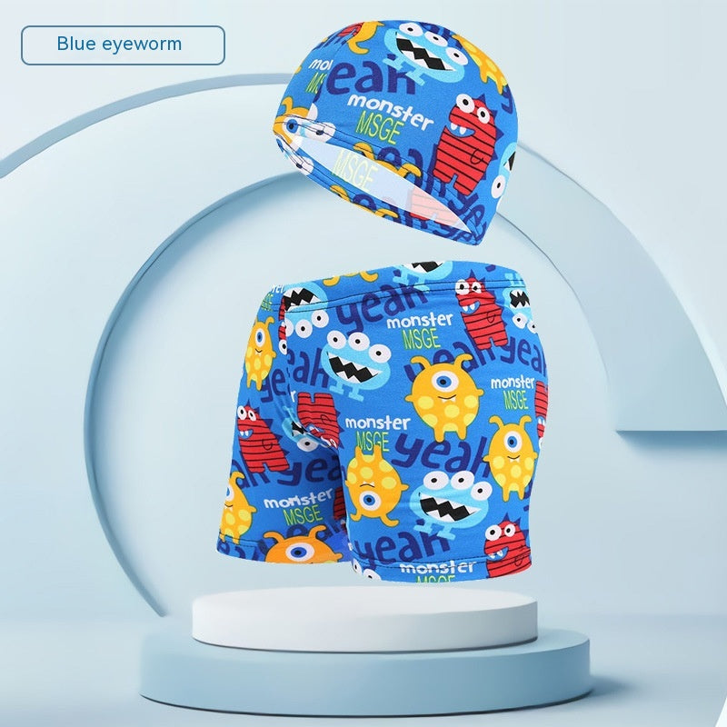 Children's Swimming Trunks Beach Vacation With Swimming Cap Suit: Size height 110-125cm. Weight 15.00kg-25.00kg
