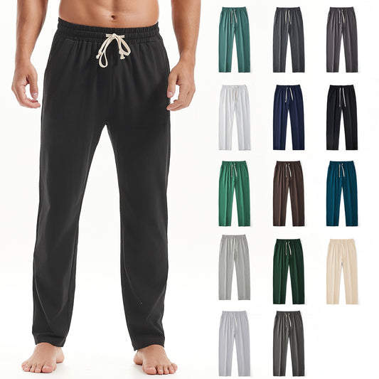 Mens Solid-Color Straight-Leg Lace-Up All-Match Sports Pants For Men S - XXL