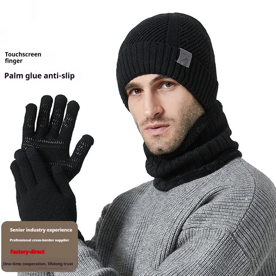 Winter New Thickened Men's Hat Scarf Gloves Three-piece Set