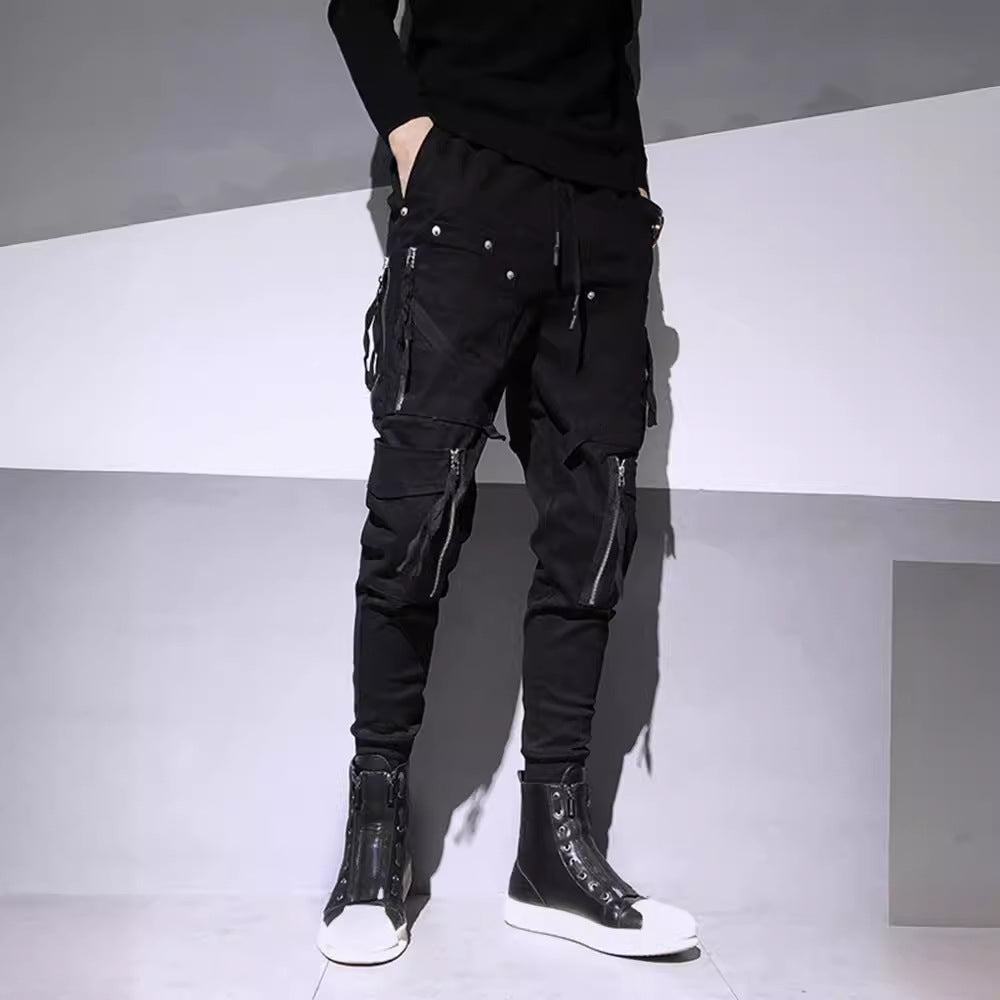 Dark Fashion Zipper Decorative Slim Fit Cargo Pants Suit Youth, Adults, Size S- 2XL