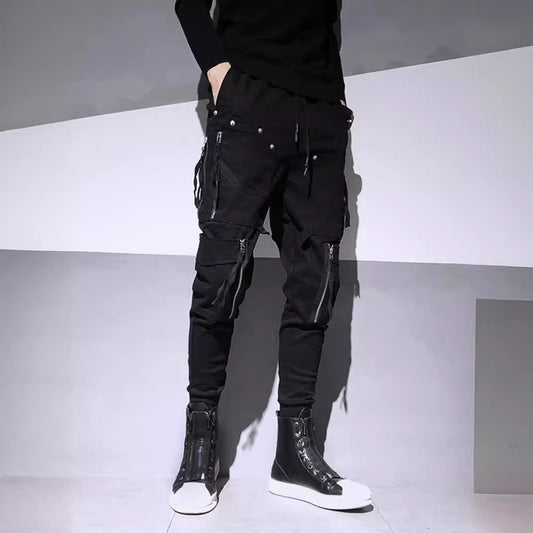 Dark Fashion Zipper Decorative Slim Fit Cargo Pants Suit Youth, Adults, Size S- 2XL