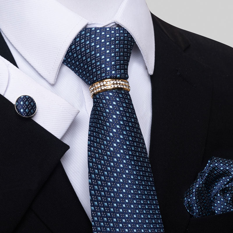 Multi Colored Striped Floral Mens Tie with Pocket Towel, Cufflinks and Tie Ring
