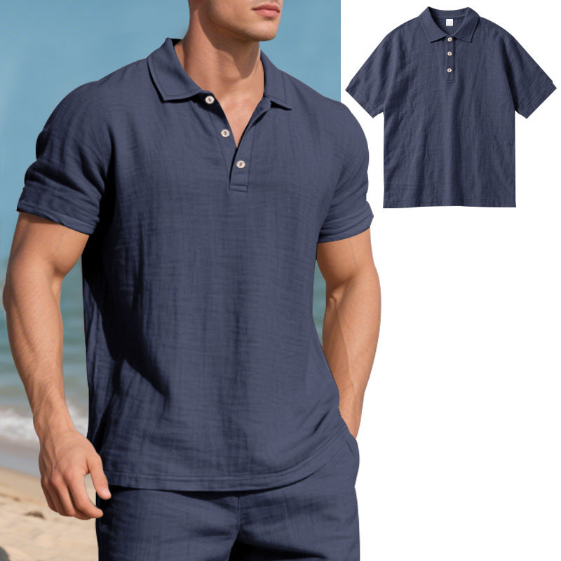 Breathable Linen Casual Short-Sleeve Polo Shirt Size S - 3XL
