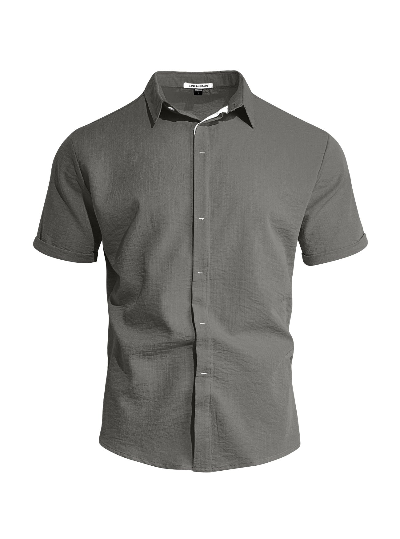 Mens Solid-color Short-sleeve Lapel Shirt Size S - 3XL