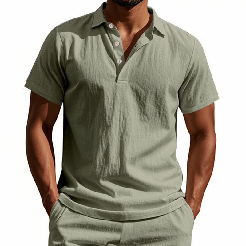 Breathable Linen Casual Short-Sleeve Polo Shirt Size S - 3XL