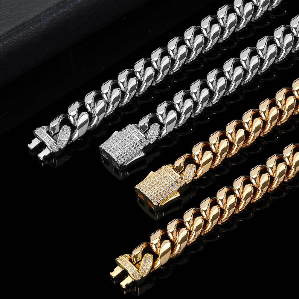 Hip Hop Spring Clasp Stainless Steel Cuban Chain Necklace Titanium Steel Jewelry