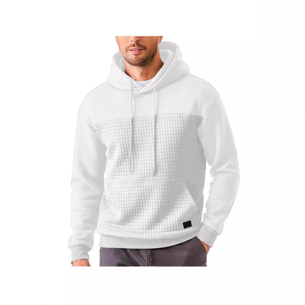 Mens Casual Sporty Fleece-Lined Hooded Patchwork Plaid Sweatshirt Jacket Size: S - 3XL