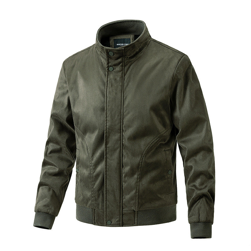 Men's Stand-up Collar Slim Fit Suede Jacket Size L - 3XL