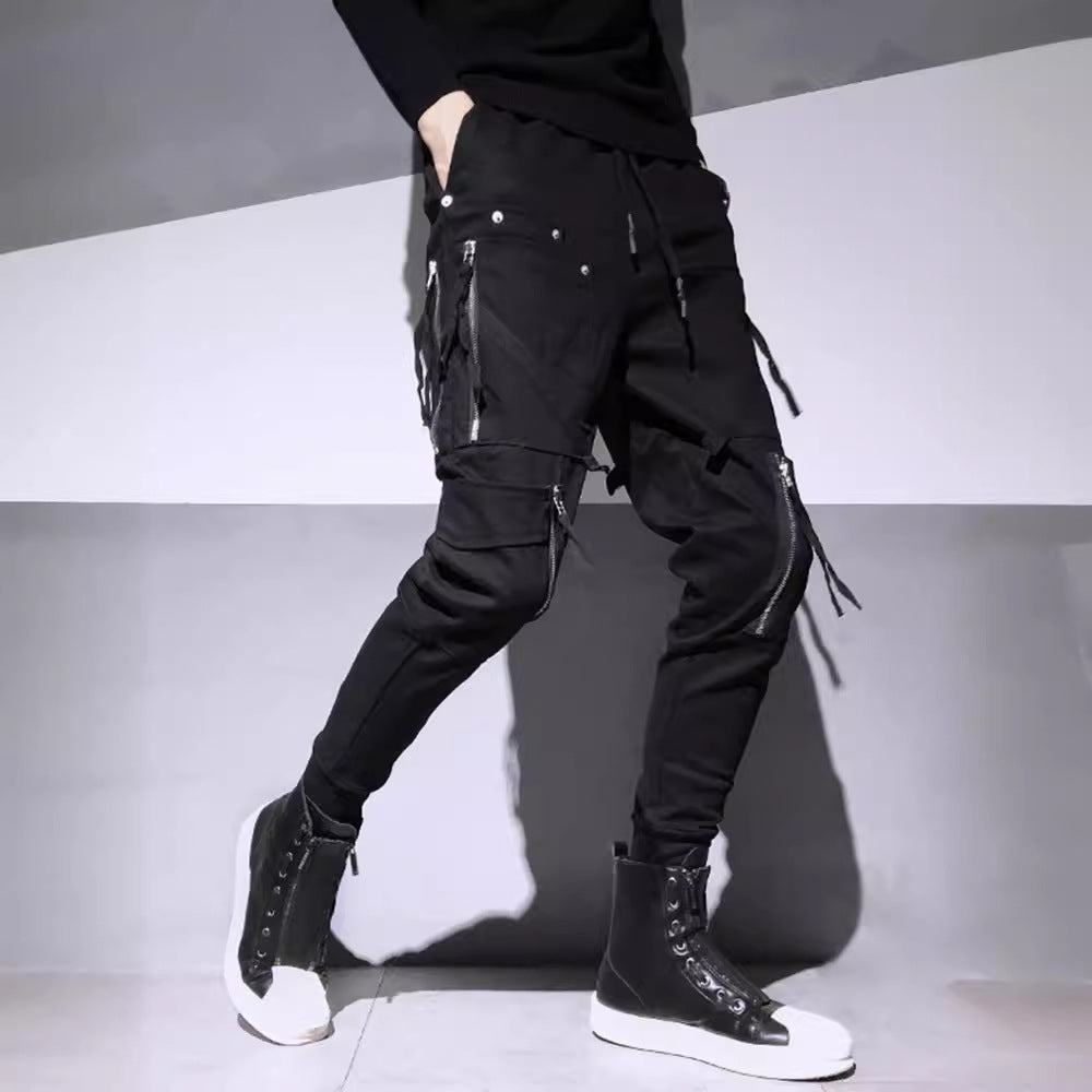 Dark Fashion Zipper Decorative Slim Fit Cargo Pants Suit Youth, Adults, Size S- 2XL