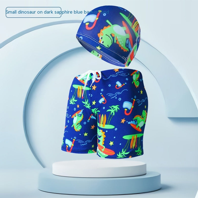 Children's Swimming Trunks Beach Vacation With Swimming Cap Suit: Size height 110-125cm. Weight 15.00kg-25.00kg