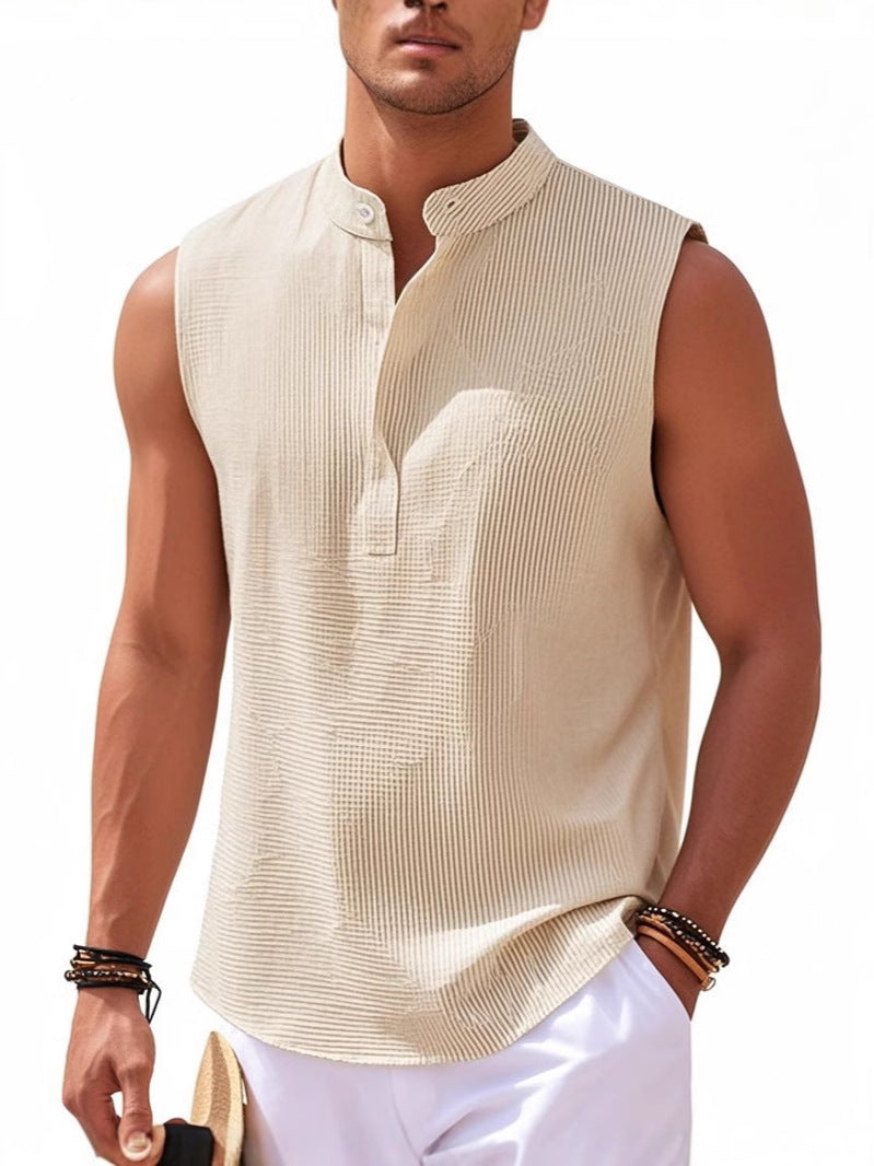 Men's Stand Collar Vest Sleeveless Shirt