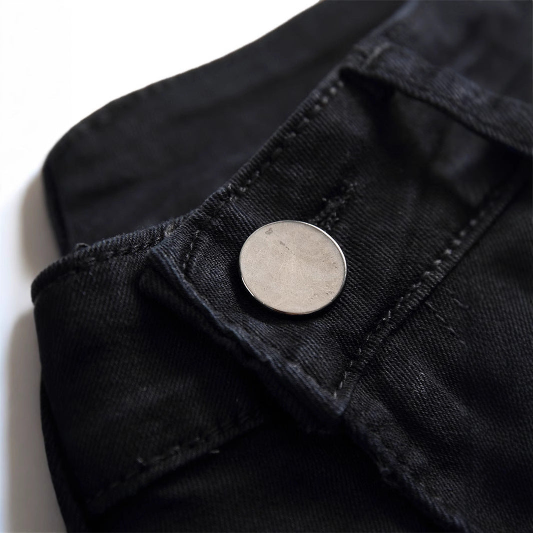 Teens Tight Ripped Trendy Skinny Solid Color Simple Denim Trousers