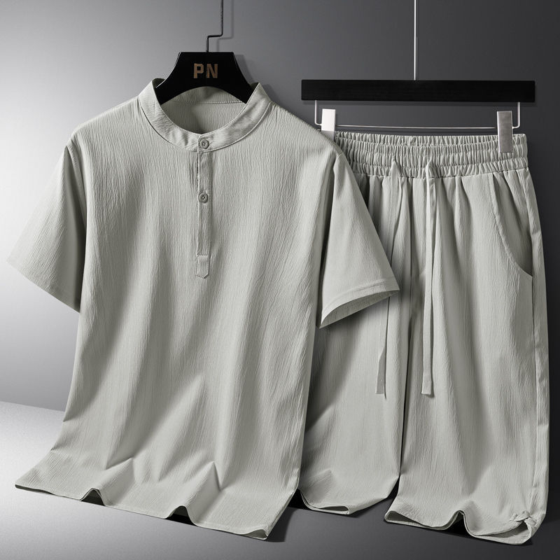 Men's National Style Cotton And Linen Casual Shorts Short Sleeve Two-piece Set Size L - 8XL