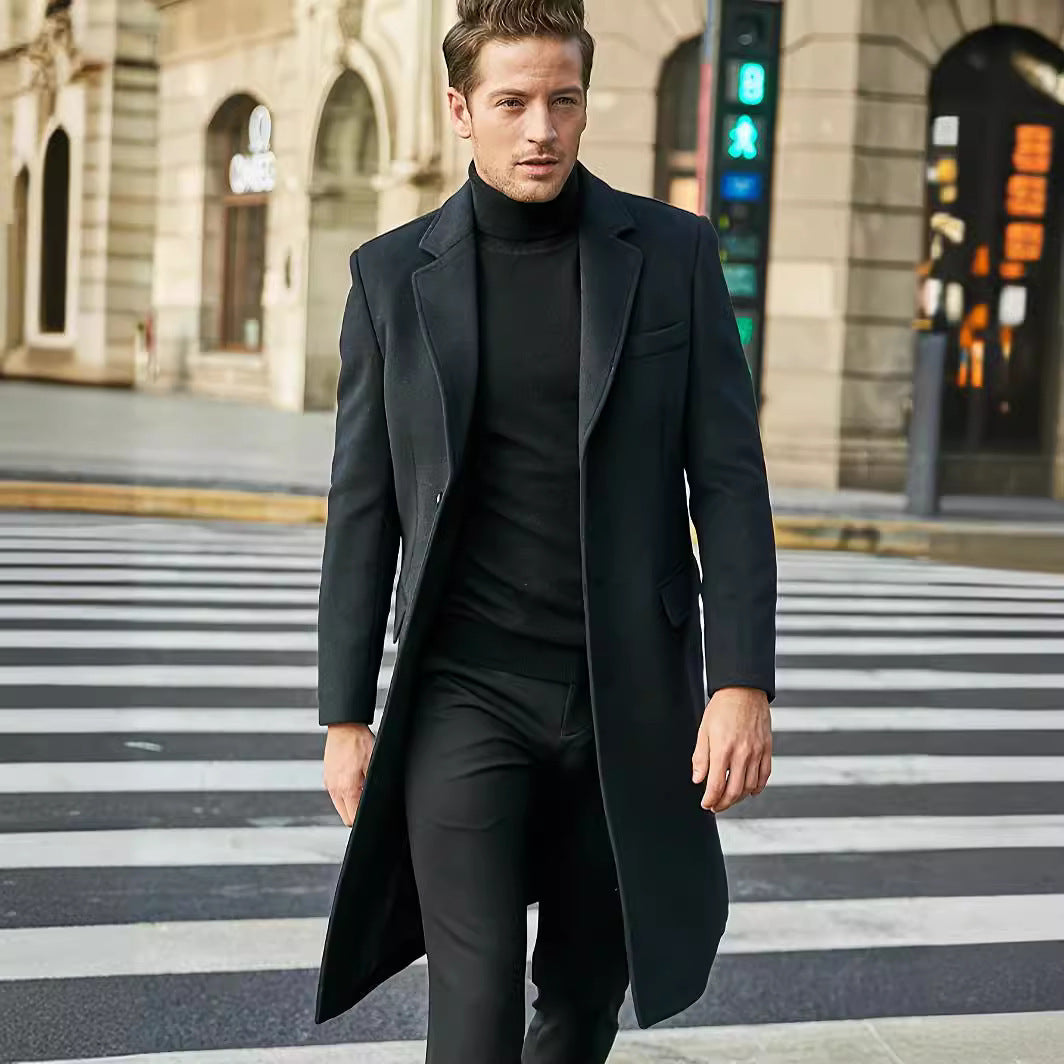 Men's Long-sleeved Wool Coat For Autumn And Winter